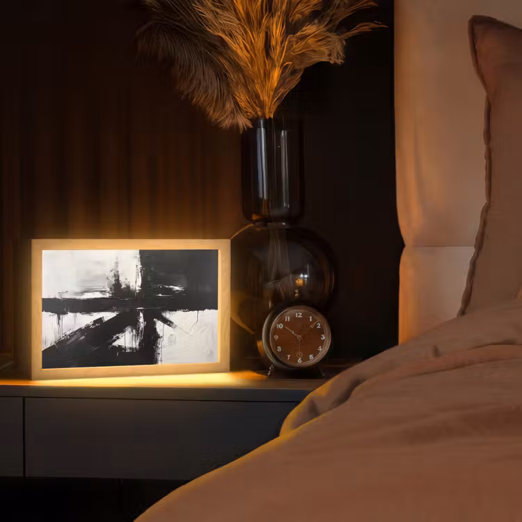 Modern - Zwart wit - Abstract - Kunst Light Box met kabel (Tafellamp) klein -sfeer1