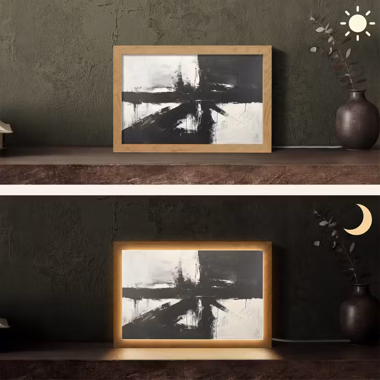 Modern - Zwart wit - Abstract - Kunst Light Box met kabel (Tafellamp) klein -sfeer3