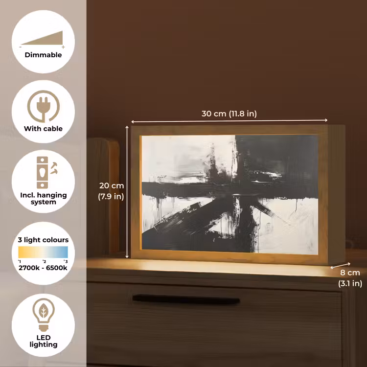 Modern - Zwart wit - Abstract - Kunst Light Box met kabel (Tafellamp) klein -USP_EN