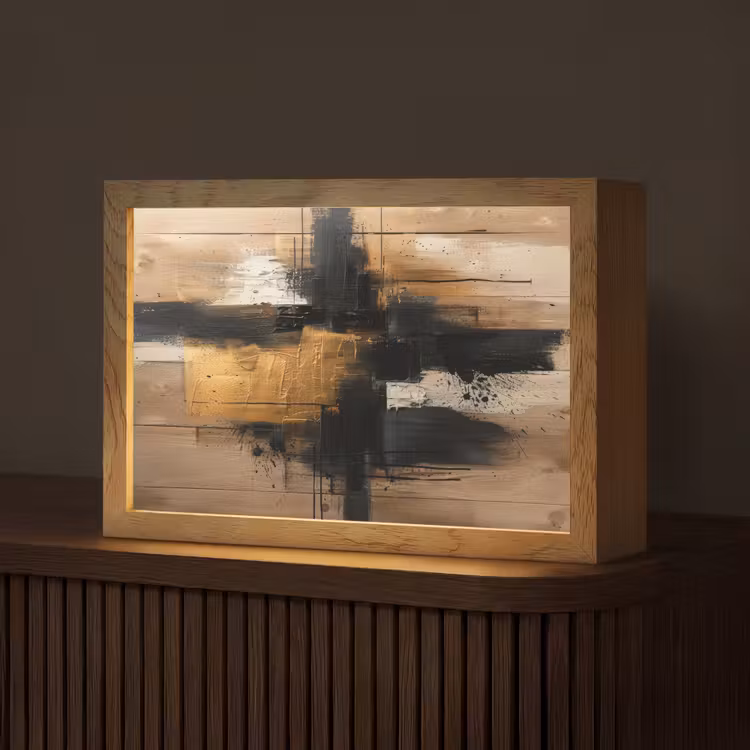 Modern - Zwart - Goud - Verf Light Box met kabel (Tafellamp) klein -z3d_website