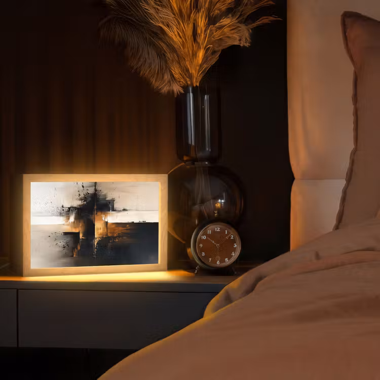 Modern - Zwart - Verf - Goud Light Box met kabel (Tafellamp) klein -sfeer1
