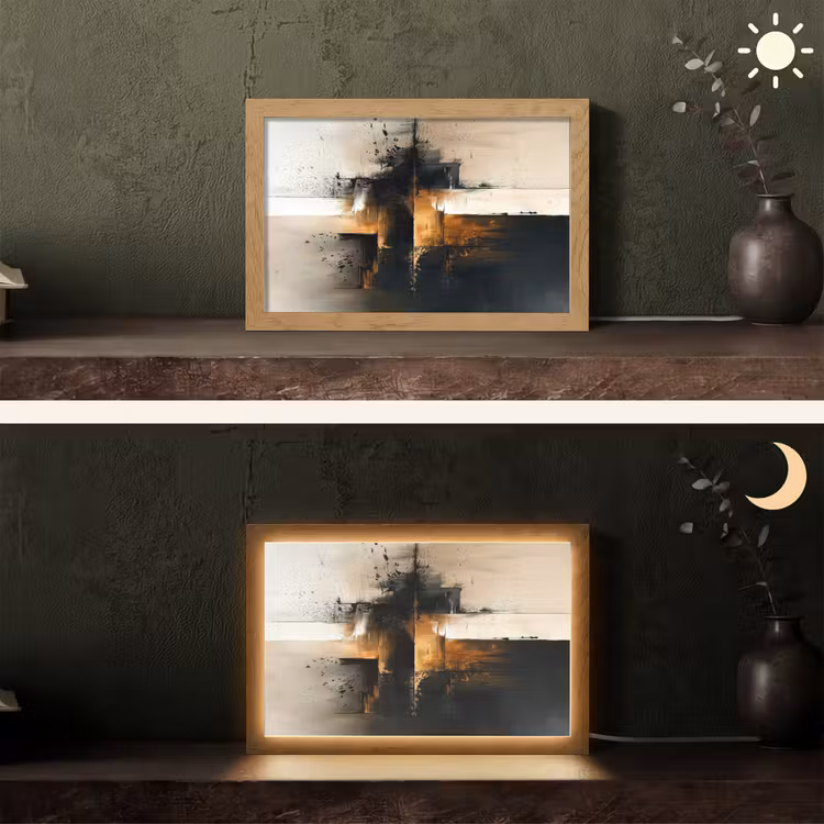 Modern - Zwart - Verf - Goud Light Box met kabel (Tafellamp) klein -sfeer3