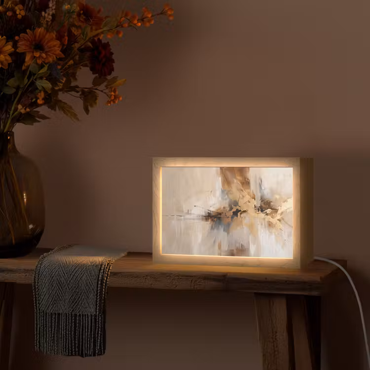 Modern - Bruin - Abstract - Beige Light Box met kabel (Tafellamp) klein -sfeer4