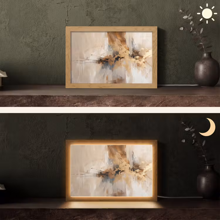 Modern - Bruin - Abstract - Beige Light Box met kabel (Tafellamp) klein -sfeer3