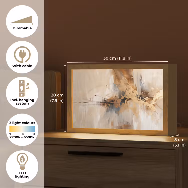 Modern - Bruin - Abstract - Beige Light Box met kabel (Tafellamp) klein -USP_EN