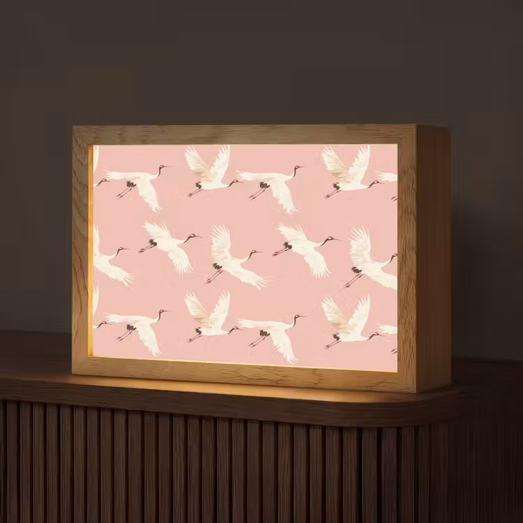 Modern - Kraanvogels - Roze Light Box met kabel (Tafellamp) klein 924 -z3d_website