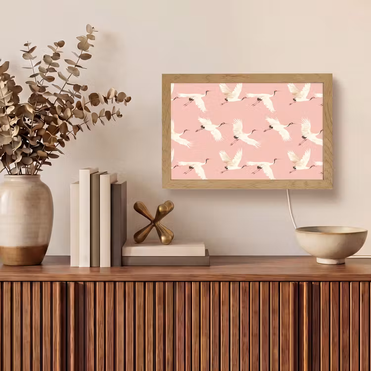 Modern - Kraanvogels - Roze Light Box met kabel (Tafellamp) klein 924 -sfeer2