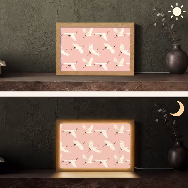 Modern - Kraanvogels - Roze Light Box met kabel (Tafellamp) klein 924 -sfeer3
