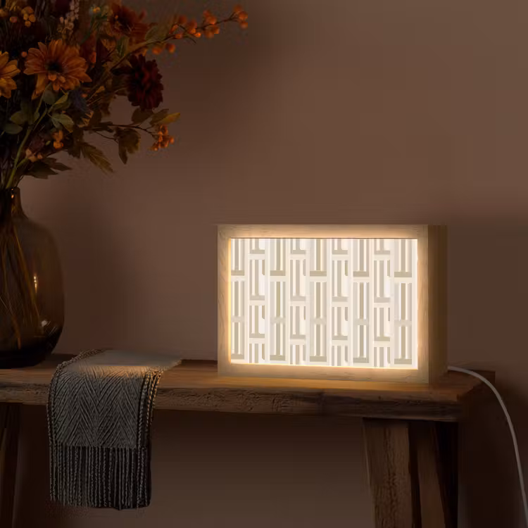 Modern - Geometrisch - Beige Light Box met kabel (Tafellamp) klein 924 -sfeer4