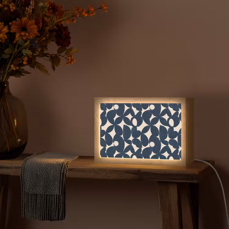 Modern - Geometrisch - Blauw Light Box met kabel (Tafellamp) klein 924 -sfeer4