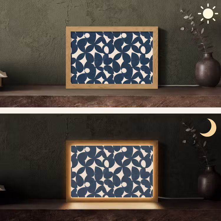 Modern - Geometrisch - Blauw Light Box met kabel (Tafellamp) klein 924 -sfeer3