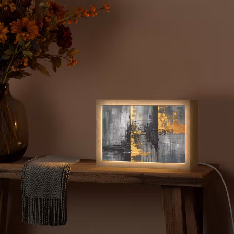 Modern - Goud - Grijs - Patroon Light Box met kabel (Tafellamp) klein -sfeer4