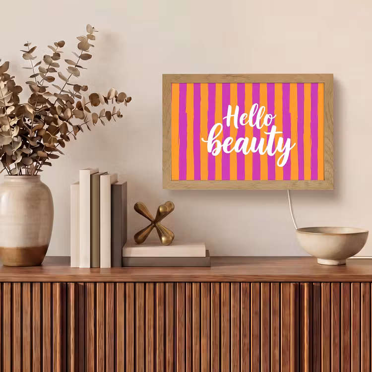 Modern - Hello - Oranje Light Box met kabel (Tafellamp) klein -sfeer2
