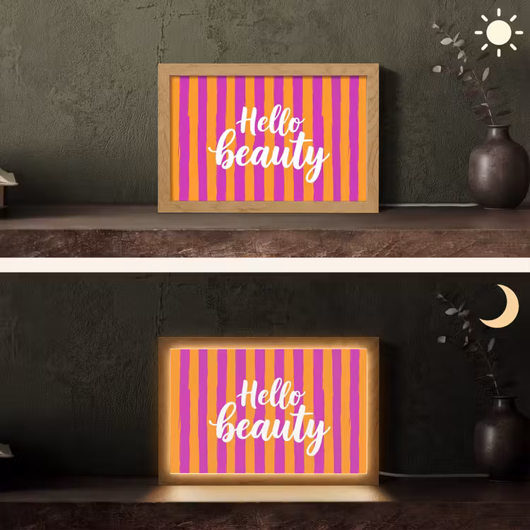 Modern - Hello - Oranje Light Box met kabel (Tafellamp) klein -sfeer3