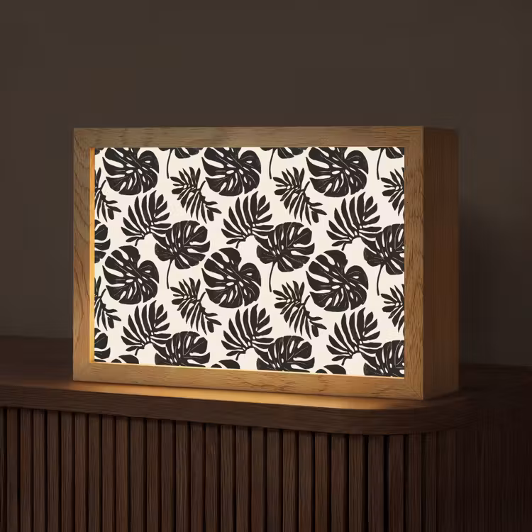 Modern - Monstera - Zwart Light Box met kabel (Tafellamp) klein 924 -z3d_website