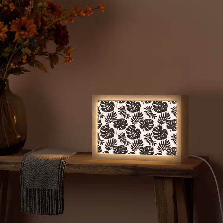 Modern - Monstera - Zwart Light Box met kabel (Tafellamp) klein 924 -sfeer4
