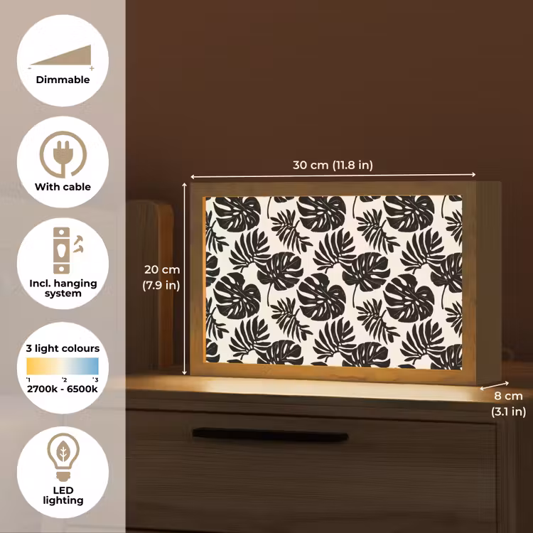 Modern - Monstera - Zwart Light Box met kabel (Tafellamp) klein 924 -USP_EN