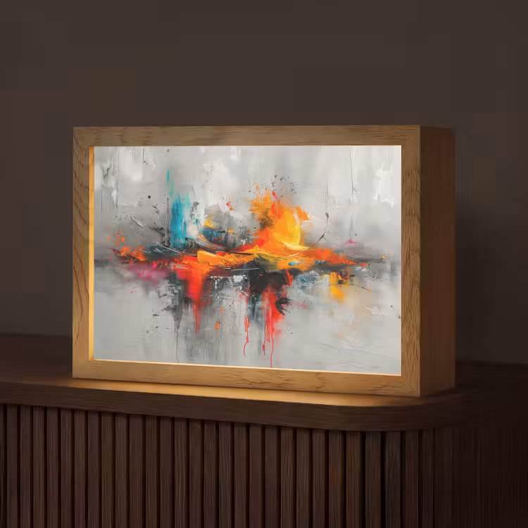 Modern - Oranje - Grijs - Kunst Light Box met kabel (Tafellamp) klein -z3d_website