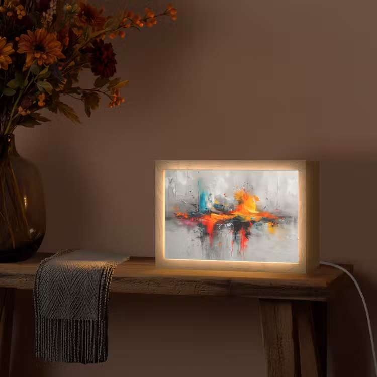 Modern - Oranje - Grijs - Kunst Light Box met kabel (Tafellamp) klein -sfeer4