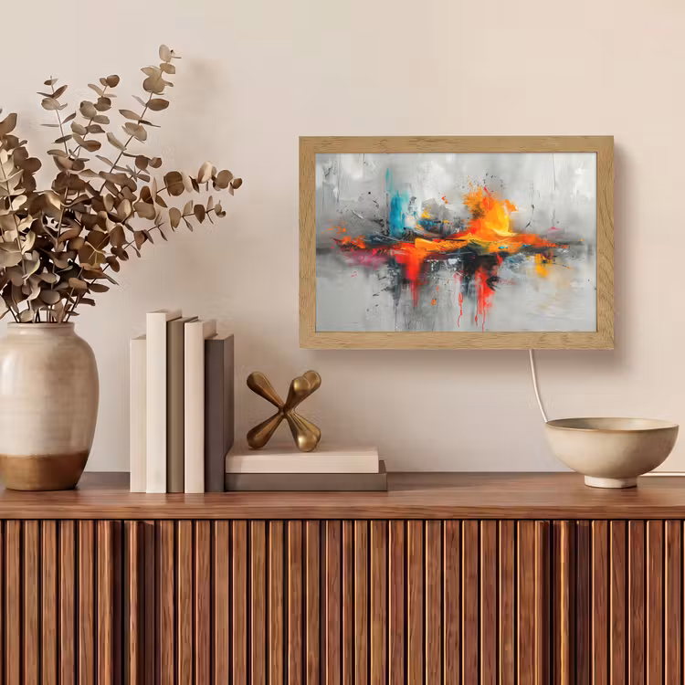Modern - Oranje - Grijs - Kunst Light Box met kabel (Tafellamp) klein -sfeer2