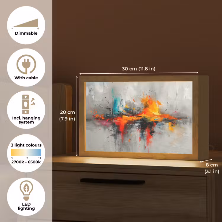 Modern - Oranje - Grijs - Kunst Light Box met kabel (Tafellamp) klein -USP_EN