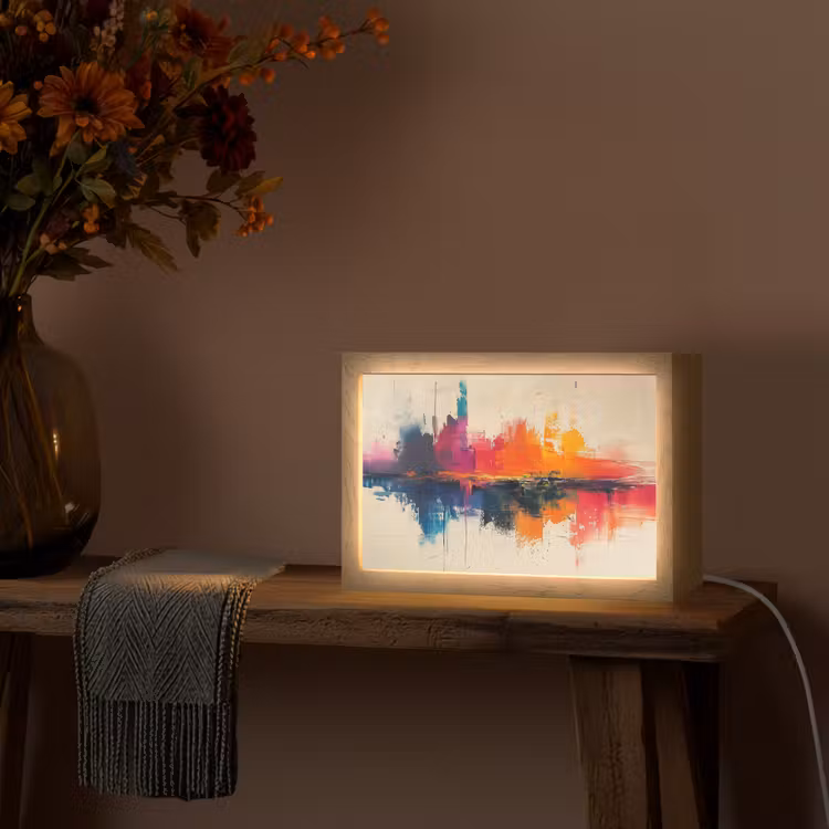 Modern - Verf - Kunst - Kleurrijk Light Box met kabel (Tafellamp) klein -sfeer4