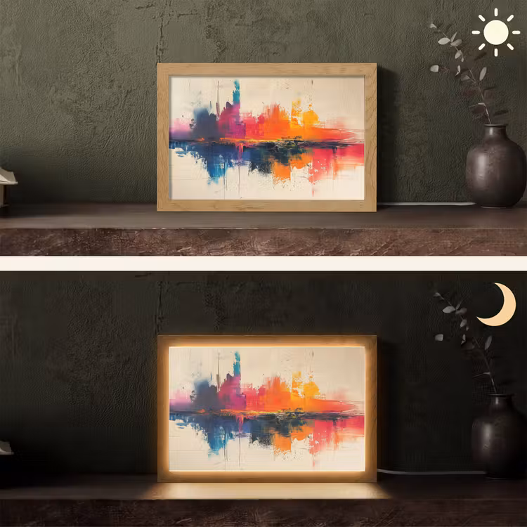 Modern - Verf - Kunst - Kleurrijk Light Box met kabel (Tafellamp) klein -sfeer3