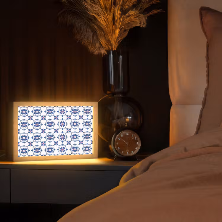 Modern - Patroon - Blauw - Roze Light Box met kabel (Tafellamp) klein 924 -sfeer1