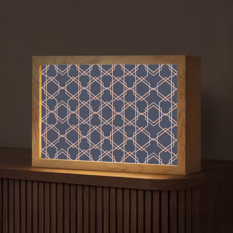 Modern - Patroon - Donkerblauw - Roze Light Box met kabel (Tafellamp) klein 924 -z3d_website