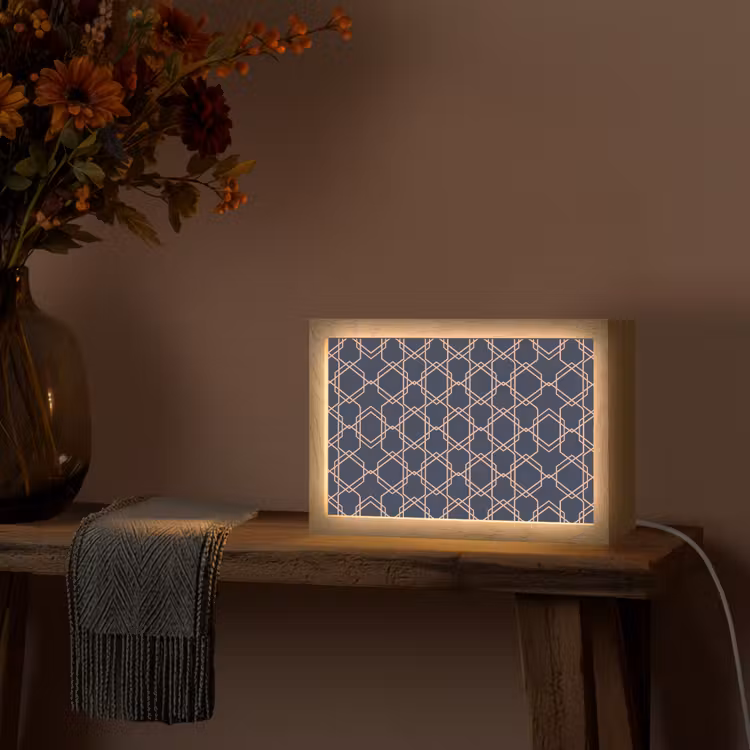 Modern - Patroon - Donkerblauw - Roze Light Box met kabel (Tafellamp) klein 924 -sfeer4