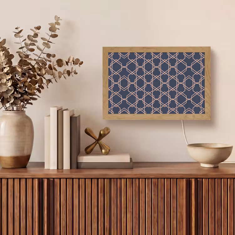 Modern - Patroon - Donkerblauw - Roze Light Box met kabel (Tafellamp) klein 924 -sfeer2