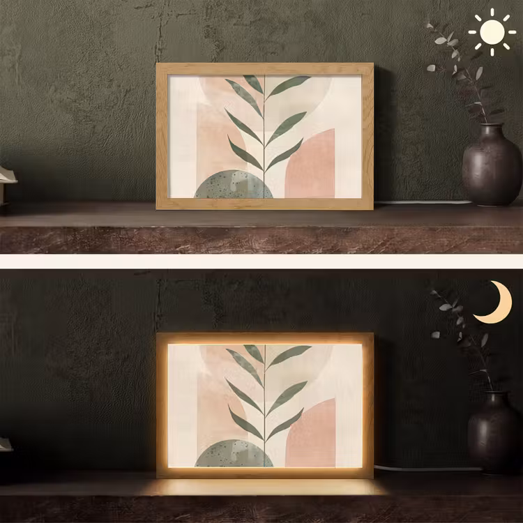 Modern - Roze - Groen - Natuur - Aesthetic Light Box met kabel (Tafellamp) klein -sfeer3