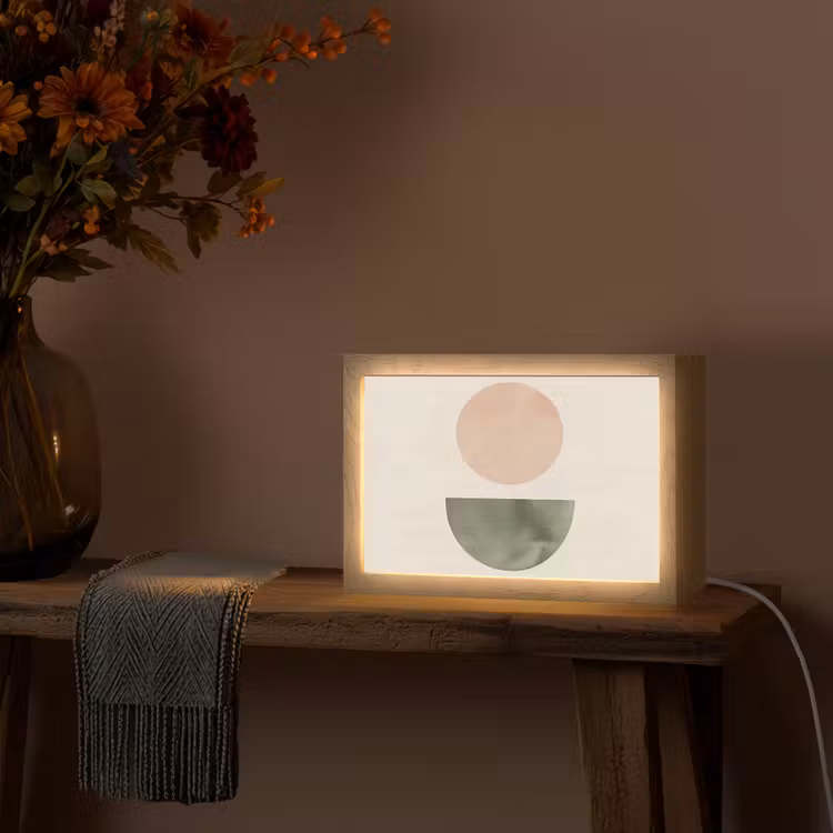 Modern - Roze - Groen - Natuur - Geometrisch - Vormen Light Box met kabel (Tafellamp) klein -sfeer4