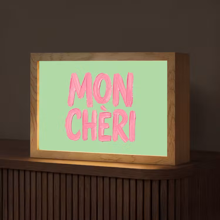 Mon cheri - Groen - Roze Light Box met kabel (Tafellamp) klein -z3d_website