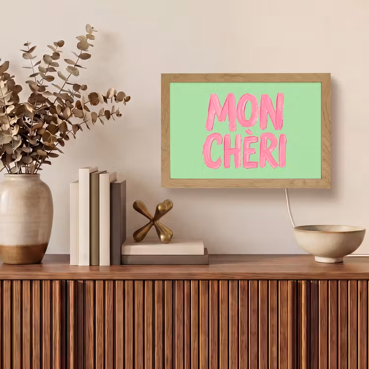 Mon cheri - Groen - Roze Light Box met kabel (Tafellamp) klein -sfeer2