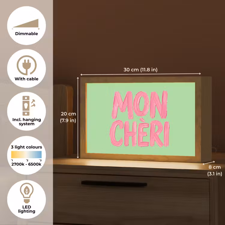 Mon cheri - Groen - Roze Light Box met kabel (Tafellamp) klein -USP_EN