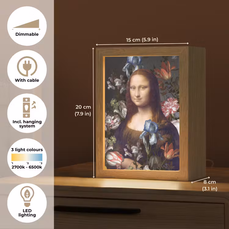 Mona Lisa - Leonardo da Vinci - Bloemen Light Box met kabel (Tafellamp) klein -USP_EN