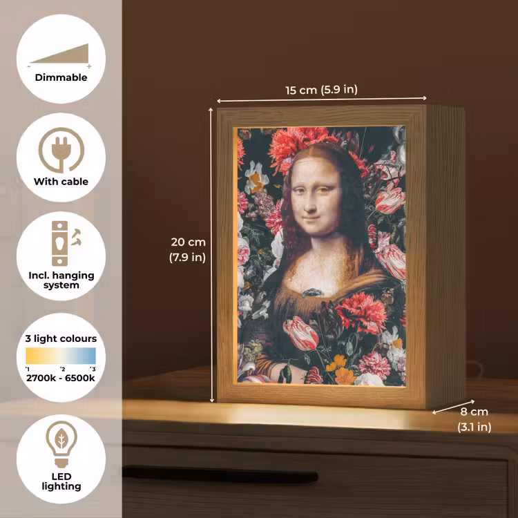 Mona Lisa - Leonardo da Vinci - Bloemen - Roze Light Box met kabel (Tafellamp) klein -USP_EN