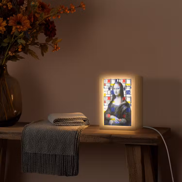 Mona Lisa - Mondriaan - Oude Meesters Light Box met kabel (Tafellamp) klein -sfeer4