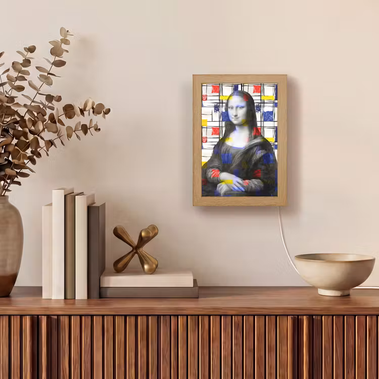 Mona Lisa - Mondriaan - Oude Meesters Light Box met kabel (Tafellamp) klein -sfeer2