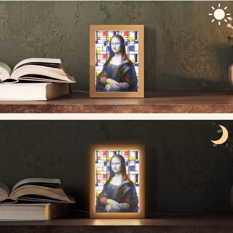 Mona Lisa - Mondriaan - Oude Meesters Light Box met kabel (Tafellamp) klein -sfeer3