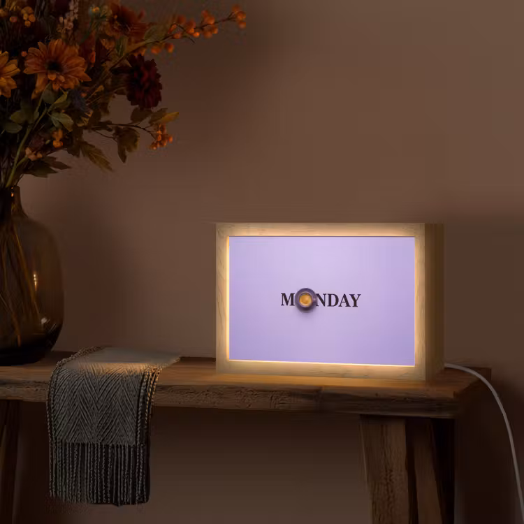 Maandag - Mok - Koffie - Paars Light Box met kabel (Tafellamp) klein -sfeer4