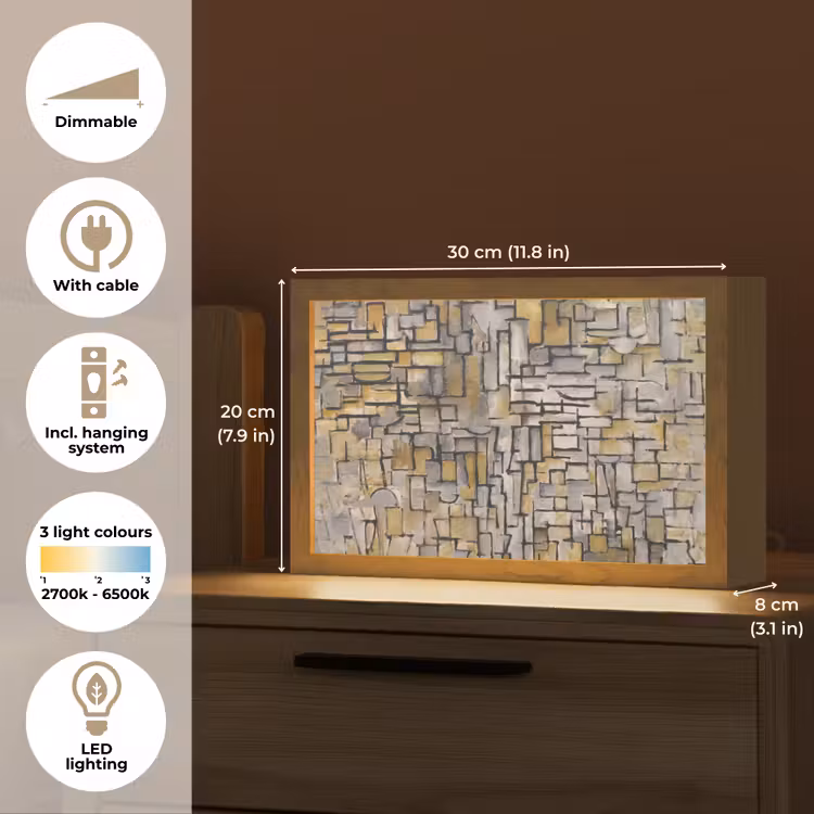 Mondriaan - Kunst - Oude meesters - Tableau I Light Box met kabel (Tafellamp) klein -USP_EN