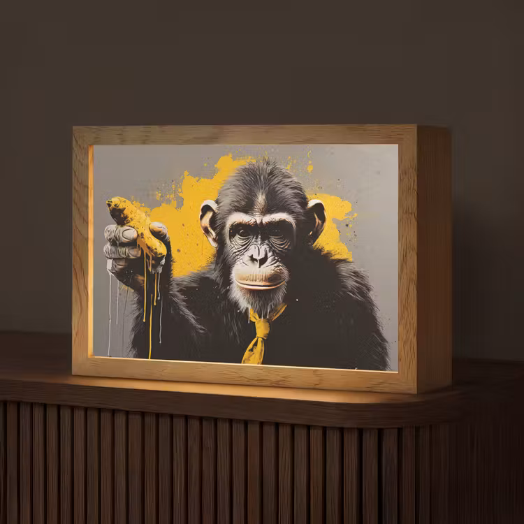 Aap - Chimpansee - Banaan - Geel - Dieren - Stropdas Light Box met kabel (Tafellamp) klein -z3d_website
