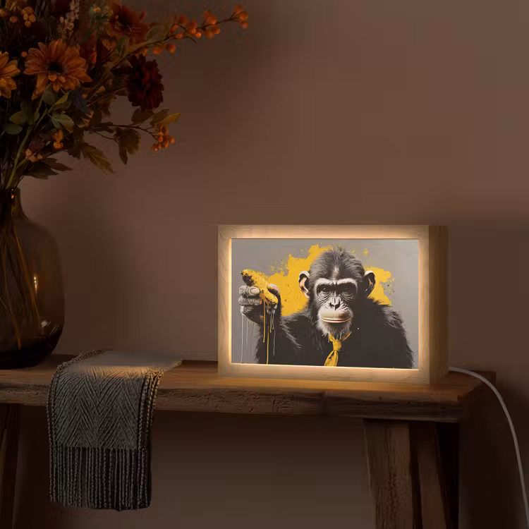 Aap - Chimpansee - Banaan - Geel - Dieren - Stropdas Light Box met kabel (Tafellamp) klein -sfeer4