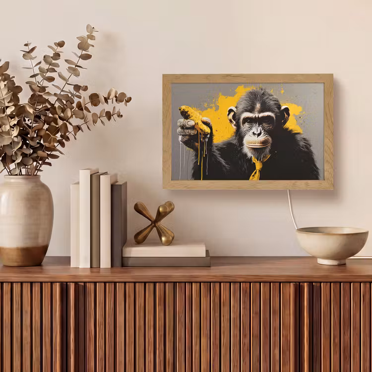 Aap - Chimpansee - Banaan - Geel - Dieren - Stropdas Light Box met kabel (Tafellamp) klein -sfeer2