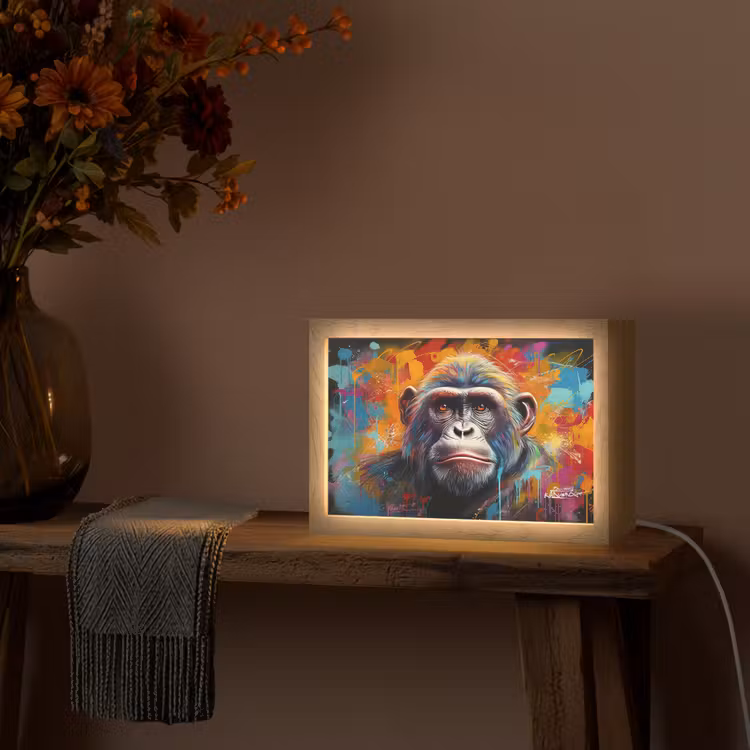 Aap - Gorilla - Graffiti - Dieren - Kleuren Light Box met kabel (Tafellamp) klein -sfeer4