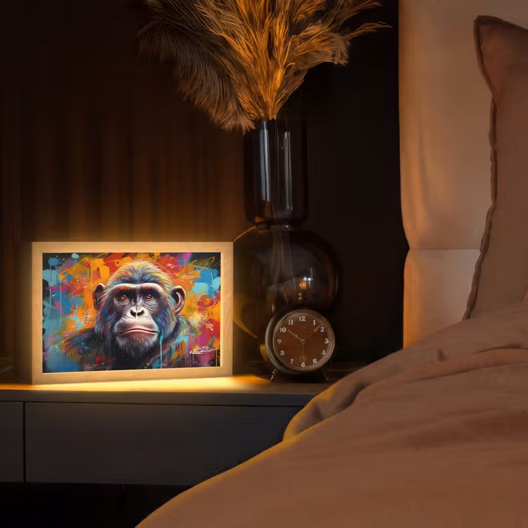 Aap - Gorilla - Graffiti - Dieren - Kleuren Light Box met kabel (Tafellamp) klein -sfeer1