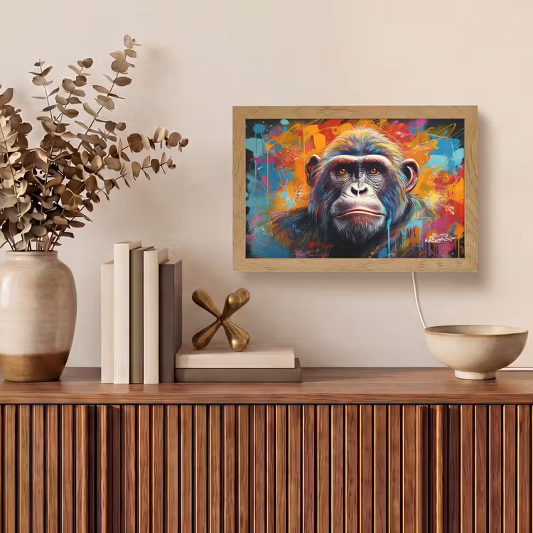 Aap - Gorilla - Graffiti - Dieren - Kleuren Light Box met kabel (Tafellamp) klein -sfeer2