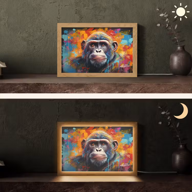 Aap - Gorilla - Graffiti - Dieren - Kleuren Light Box met kabel (Tafellamp) klein -sfeer3